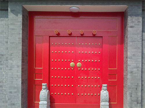 天坛街道中国传统四合院系列朱红色中式木制大门木作